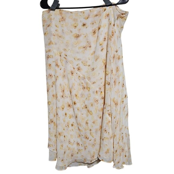 Vince Floral Asymmetrical Skirt Womens Size Medium Cream Yellow Maxi Side Zip - Picture 2 of 11